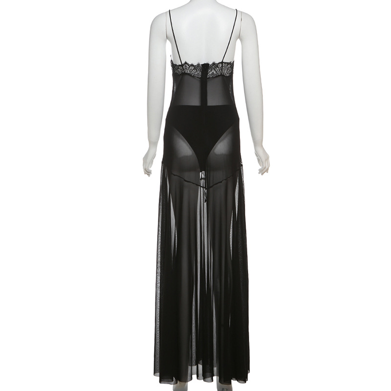 Spring Summer Women Clothing Sexy See through High Waist Slim Strap Dress Two Piece Sets
