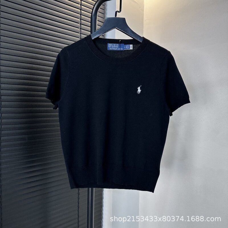 RL.クラシックニット半袖高品質ラウンドネックポニー刺繍ファッションシンプルTシャツ|undefined