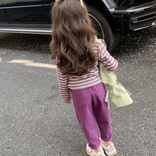 网红中大童长袖条纹上衣长裤子两件套潮时髦女童春秋纯棉套装洋气