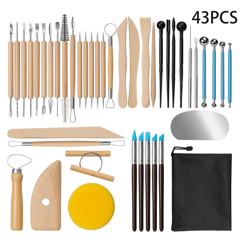 43-Piece Pottery Tool Set for Ceramic Crafts, Carving, Painting, Modeling, Clay Sculpting, Clay Cutting, Silicone Wholesale