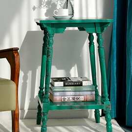 欧式小茶几实木田园做旧休闲咖啡桌子复古时尚边几角几高茶几双层