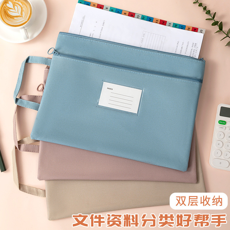 B4 Portable File Bag Waterproof Office File Bag Multifunctional Storage Bag Morandi Oxford Information Bag Printable