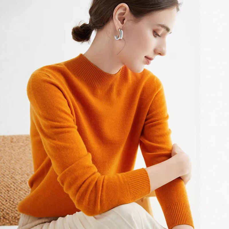 25 New Autumn and Winter Seamless One-Line Ready-To-Wear Half Turtleneck 100 Pure Wool Sweater Women's Long-Sleeved Knitted Bottoming Shirt 25 New Autumn and Winter Seamless One-Line Ready-To-Wear Half Turtleneck 100 Pure Wool Sweater Women's Long-Sleeved Knitted Bottoming Shirt