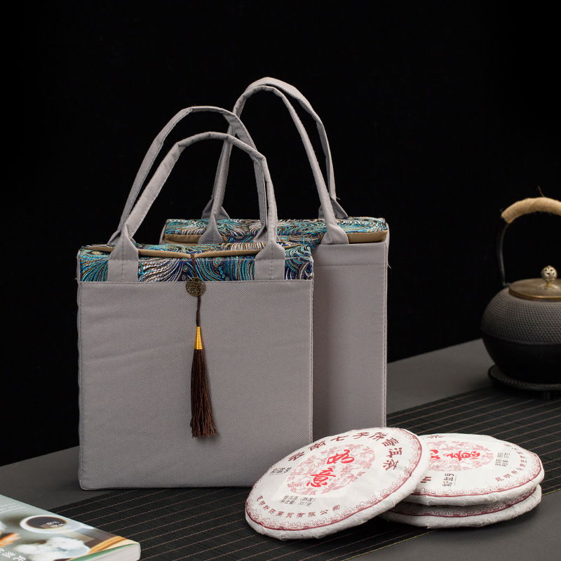 新款刺绣布袋普洱茶饼357克白茶包装盒一饼两饼高档茶饼盒子布袋