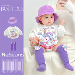 INS潮款嬰幼兒三角包屁衣 女寶棉質柔軟三角哈衣爬服紫色兔子衣服