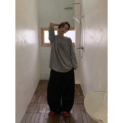 3785# SIXI四喜家 手绘设计感印花长袖T恤女秋宽松复古打底衫上衣