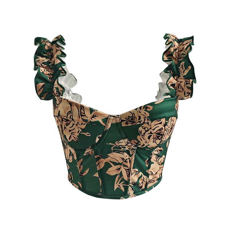 Verano explosivo flor triturada arco chaqueta de cinturón de pecho de acero impresión francesa dulce y sexy chaleco image 9