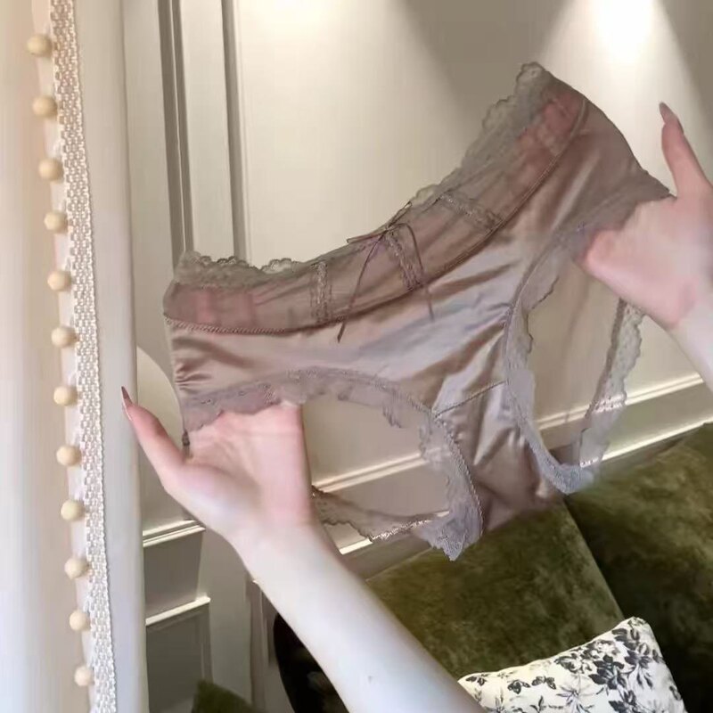 Milky coffee color~really classy! The satin is ultra-light, skin-friendly, and breathable! Sexy lace pure desire panties for women Milky coffee color~really classy! The satin is ultra-light, skin-friendly, and breathable! Sexy lace pure desire panties for women