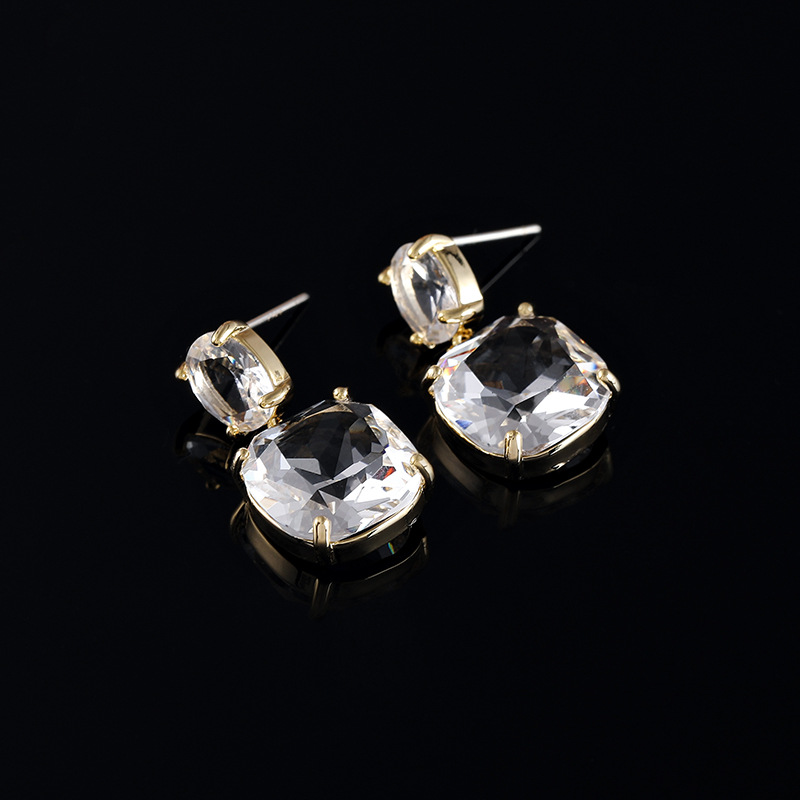 EH242 invisible de una sola pieza mosquito bobina clip de oreja sin perforado simple cuadrado transparente cristal pendientes gotas para los oídos espárragos