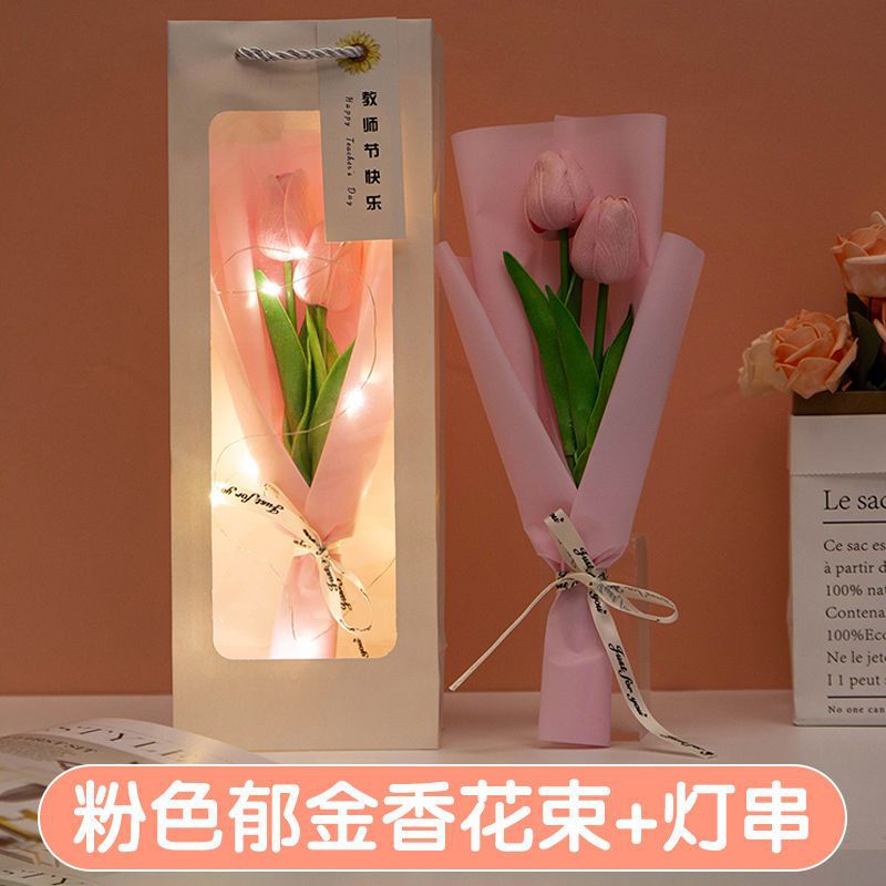 스승의 날 꽃다발-튤립 핑크 + 끈 조명