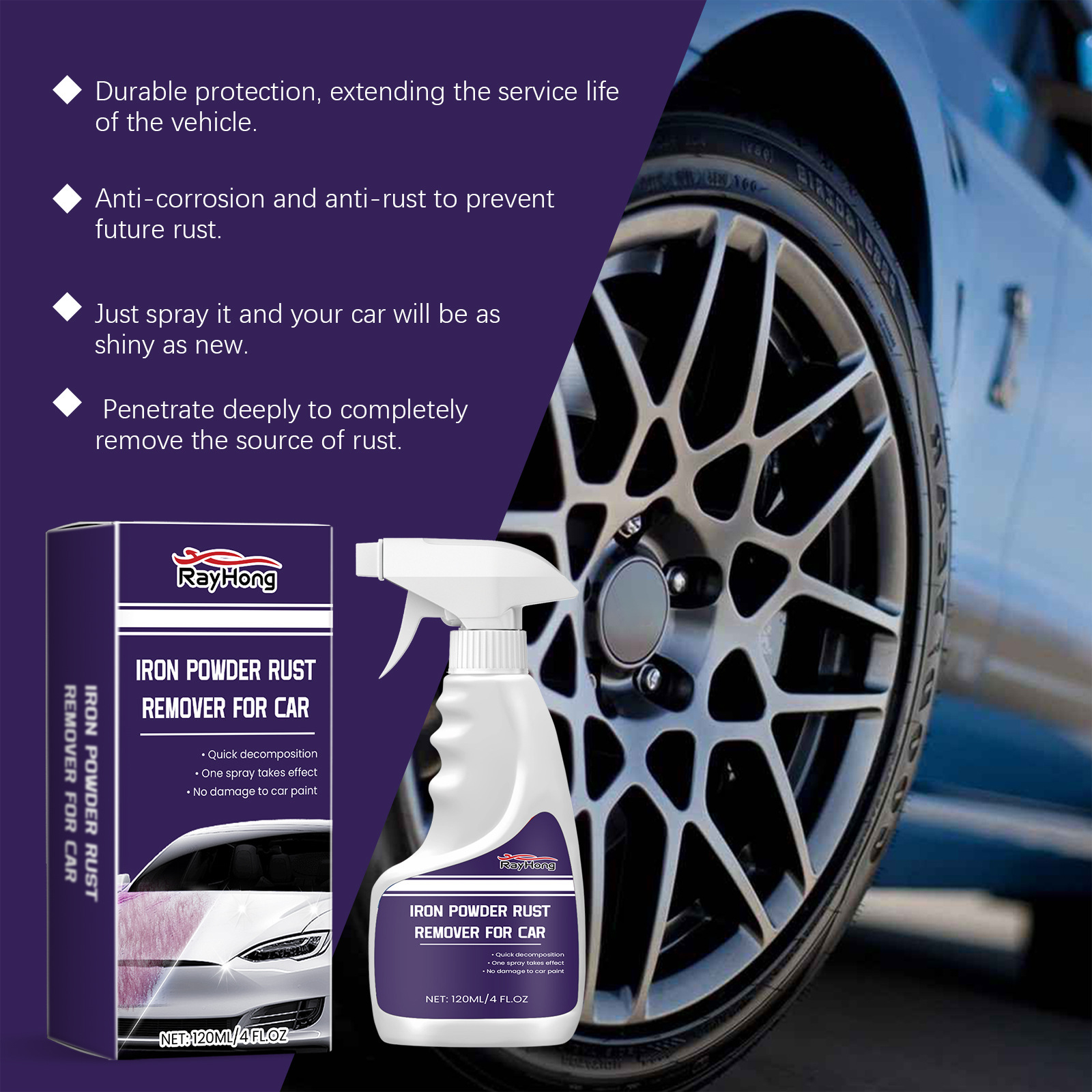 Rayhong Car Iron Powder Rust Remover Car Paint Decontamination Rust Polishing Cleaning Stain Renovation Maintenance