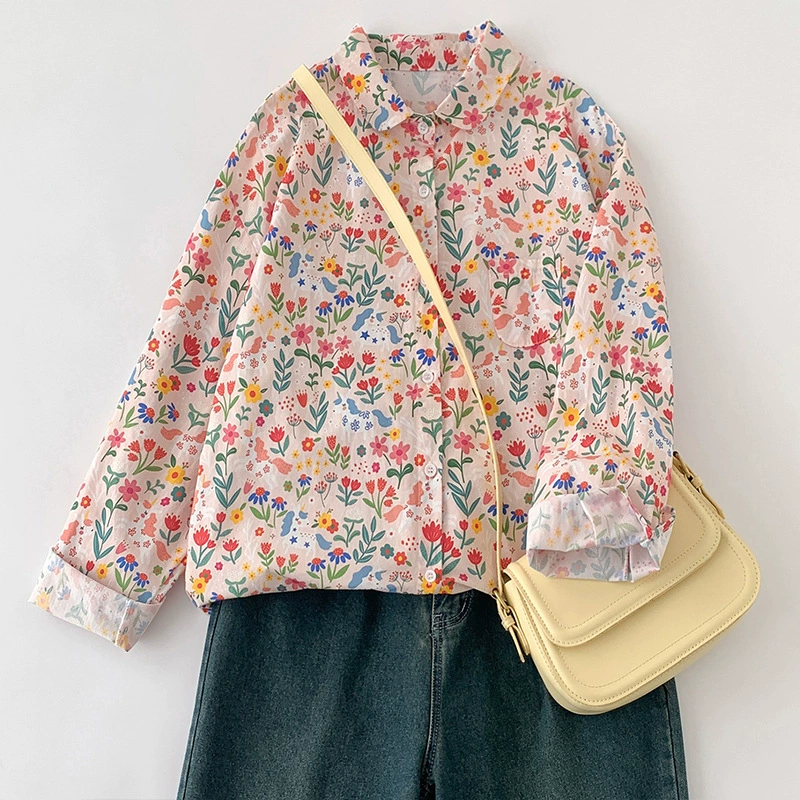 На самом деле, на складе новая весенняя печать с лацканом из чистого хлопка с длинными рукавами рубашка с длинными рукавами