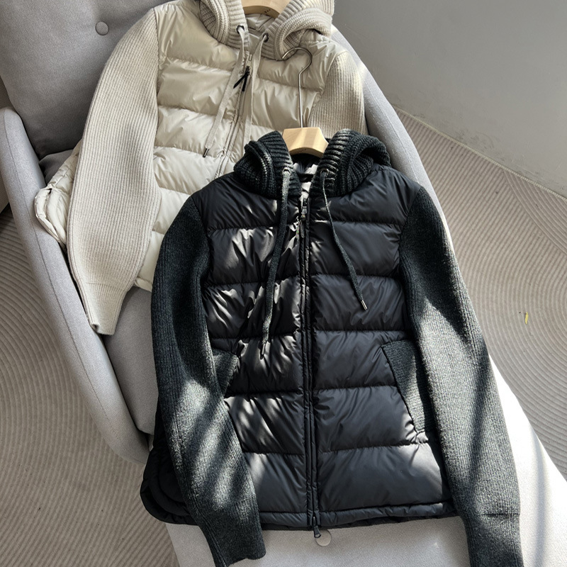 Knitted velvet light and thin fashionable down jacket with hood