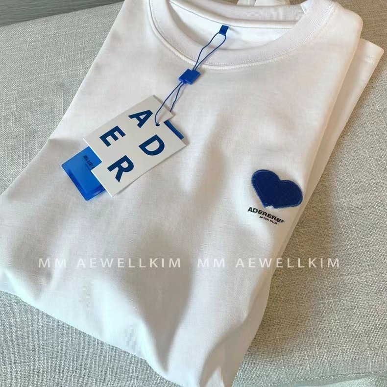 即墨原工場adar夏愛文字刺繍ゆるい純綿丸襟男女カップル半袖tシャツ小衆