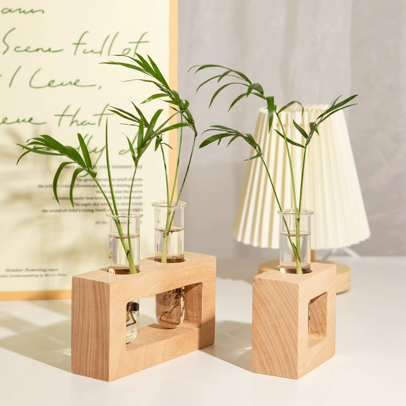 Креативная стеклянная пробирка из бука, ваза, гидропонный контейнер для растений, квадратный маленький цветочный прибор для сухих цветов, настольные маленькие украшения