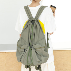 日系休閒文藝帆布背包ins時尚褶皺尼龍書包網紅小清新抽繩雙肩包