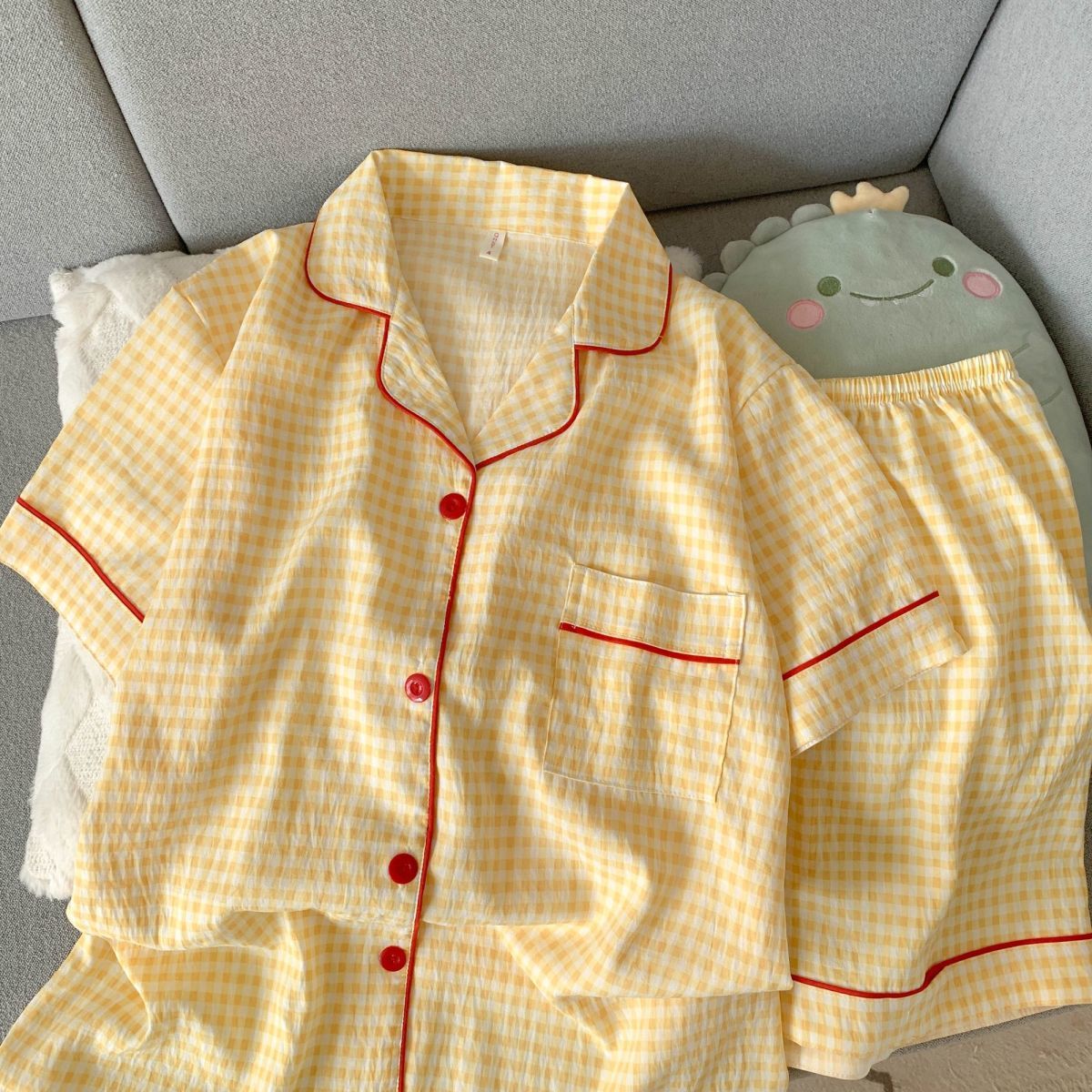 Nube de algodón pijama de niñas verano nuevo suelto pantalones cortos de manga corta de dos piezas se puede usar ropa de casa