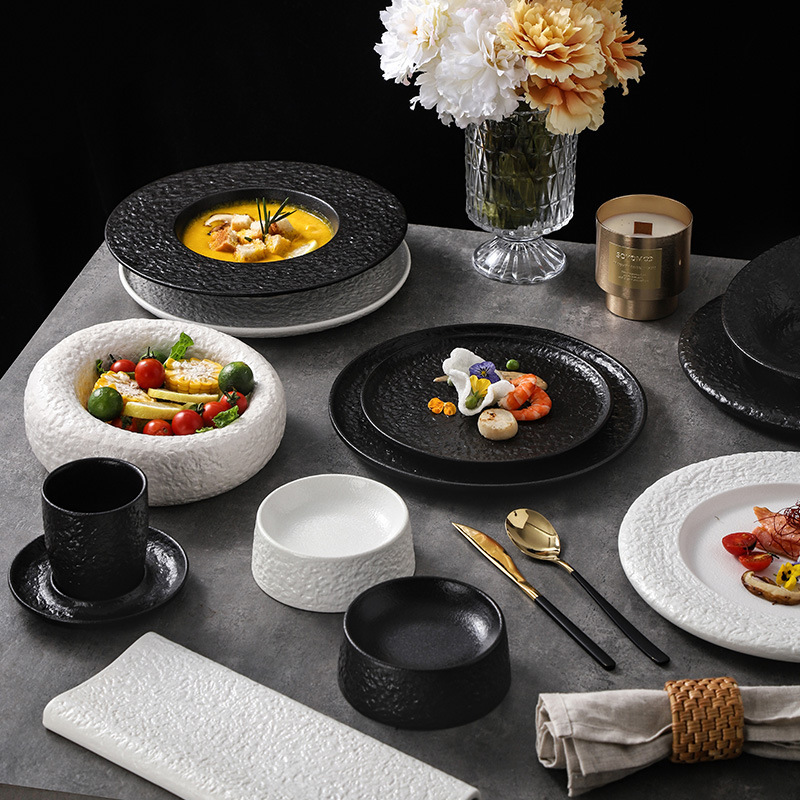 Casual High-End Ceramic Tableware Set with Rock Pattern Frosted Texture, High-End and Atmospheric Presentation for Hotel Restaurants