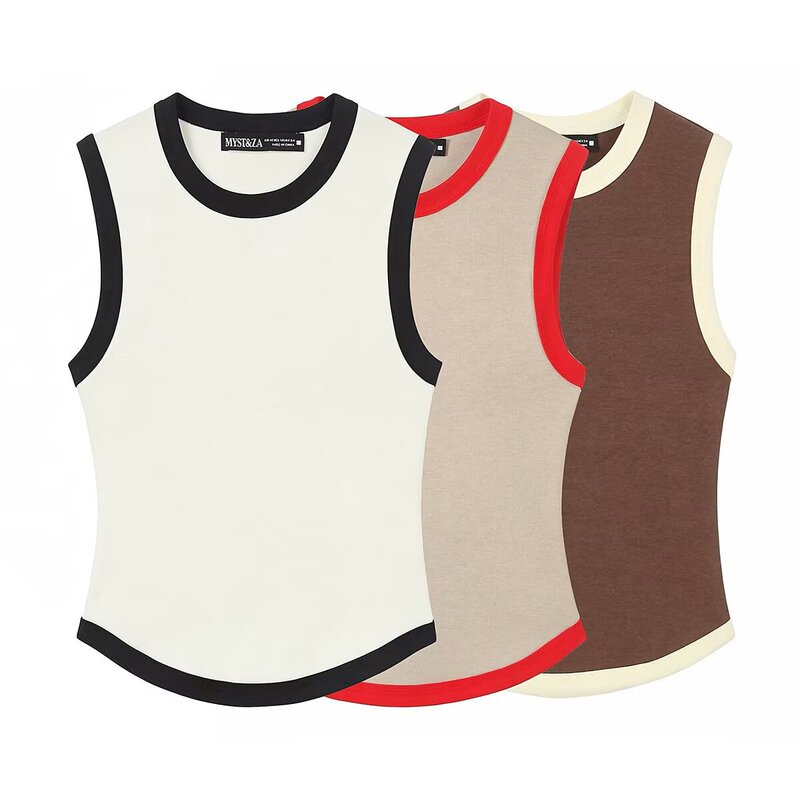 Pb&Za Women's Clothing 2026 Summer New Style Three-Color Contrasting Trim Round Neck Slim Fit Tank Top T-Shirt 3641156 Pb&Za Women's Clothing 2026 Summer New Style Three-Color Contrasting Trim Round Neck Slim Fit Tank Top T-Shirt 3641156