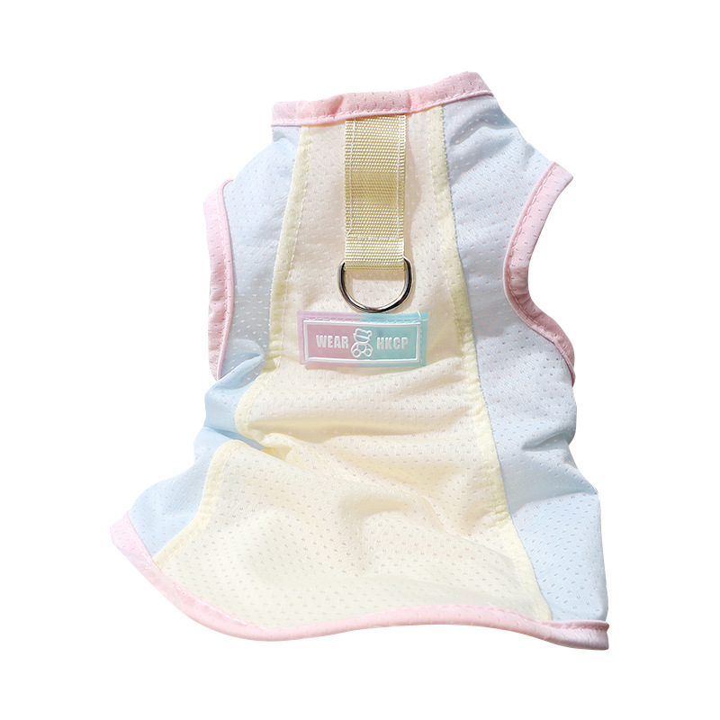 Nueva ropa de verano: chaleco transpirable y fino de seda helada para mascotas, ropa para perros de dos patas color macaron._voghion.com