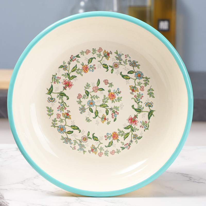 珐琅瓷饭盘 搪瓷盘菜盘汤盘家用大容量深盘日式简约