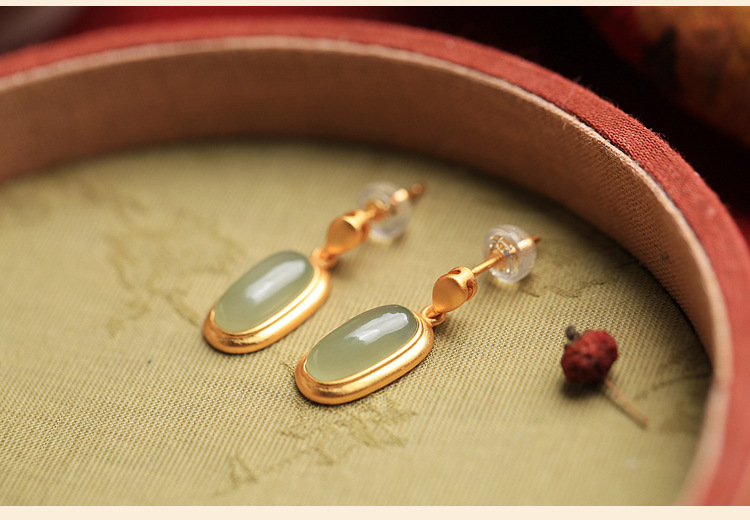 Drop Earrings Classification 1 Pair Retro Oval Copper Inlay Jade Drop Earrings