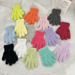 Children's gloves winter new solid color wool knitted baby gloves cute cold warm plush gloves wholesale