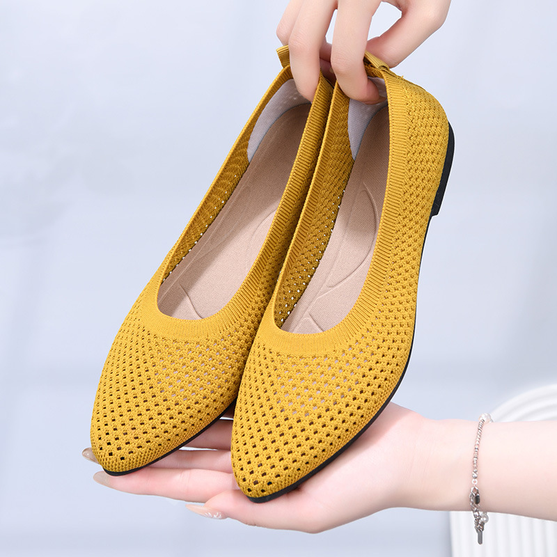 Shoes Women's Spring and Summer New Solid Color Pointed Flat Soft Bottom Single-layer Shoes Casual Breathable Women's Hollow Knitted Shoes Shoes Women's Spring and Summer New Solid Color Pointed Flat Soft Bottom Single-layer Shoes Casual Breathable Women's Hollow Knitted Shoes