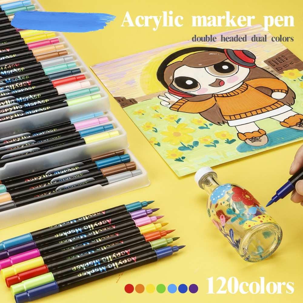 Dos cabezas de dos colores de acrílico blando conjunto de marcador de color plegable lavable con agua para niños pintados a mano graffiti colorido bolígrafo