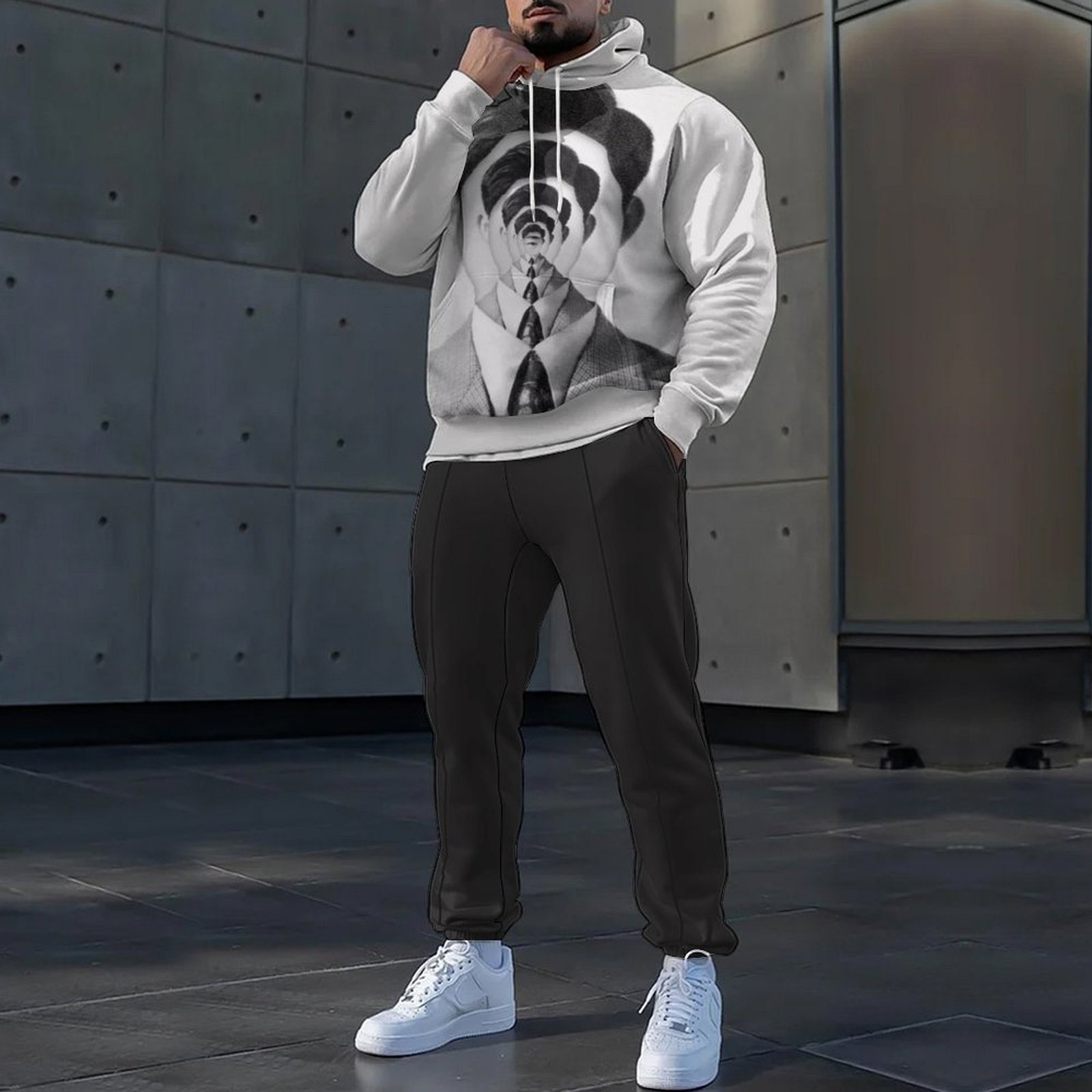 Traje de pantalón de suéter con capucha con estampado de animales 3D HD, MC11-ML1 de dos piezas de estilo perezoso y casual para el hogar