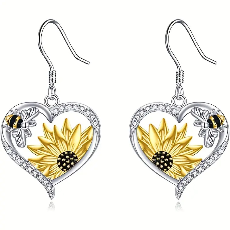 Drop Earrings Classification 1 Pair Quantity 1 Pair Retro Bohemian Sunflower Heart Shape Alloy Drop Earrings