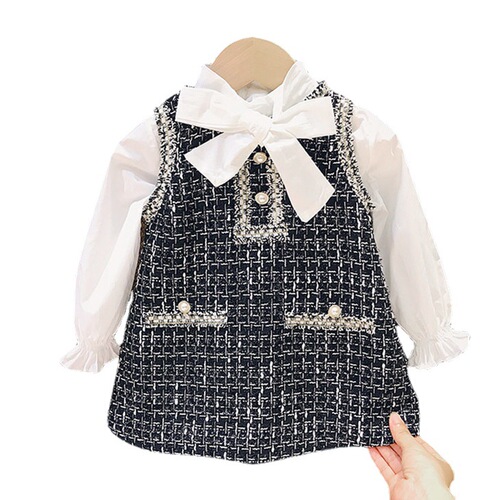  Spring and Autumn New Girls' Vest Skirts Baby Girls' Fashionable Small Fragrance Style Skirts Children's Autumn Clothes Y41