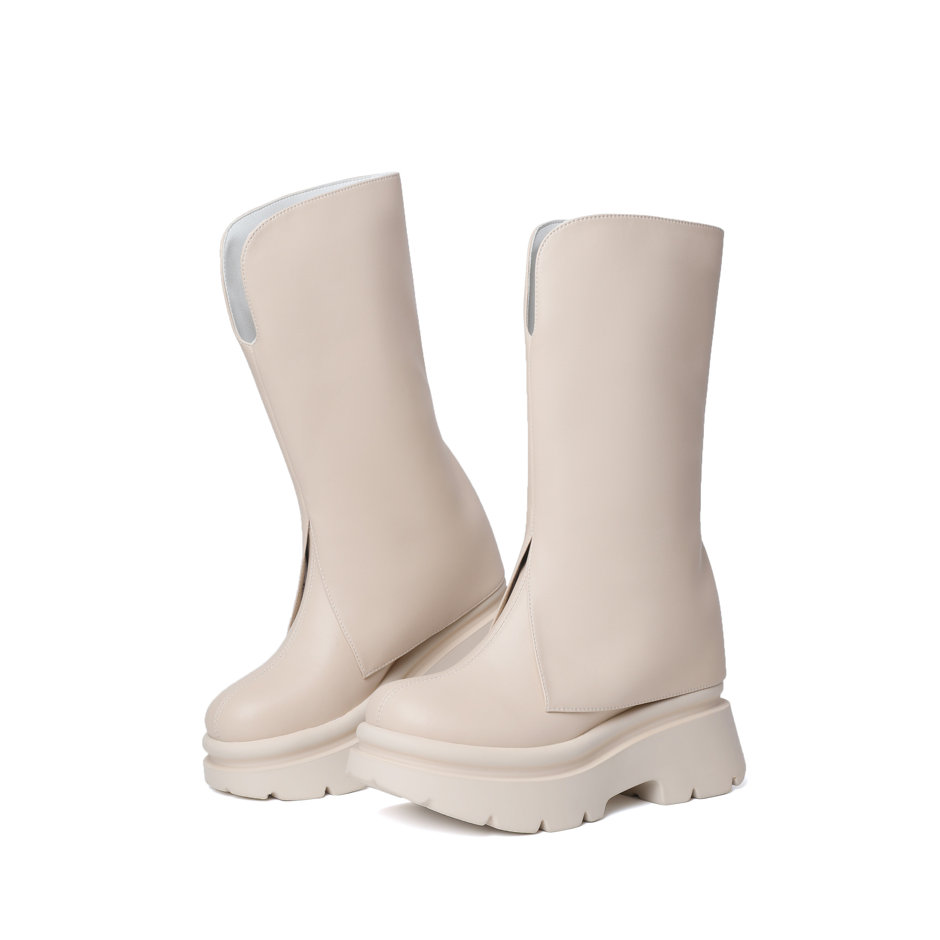 Boot nữ cổ cao ôm bắp chân phong cách Anh, gót độn trong 10 cm, ống giữa không quá đầu gối — Nhung đen chi tiết 13
