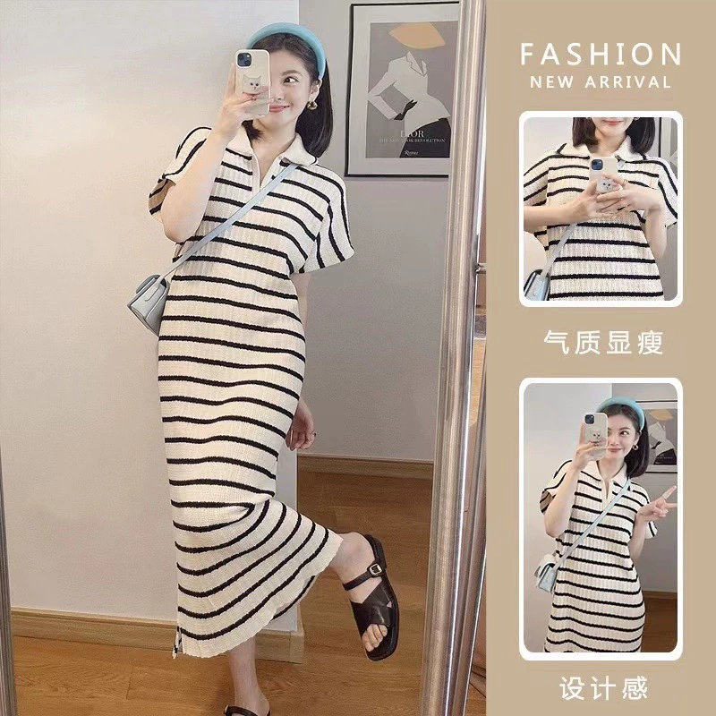Knitted fashionable postpartum dress for pregnant for breastfeeding, 2023, polo collar, french style