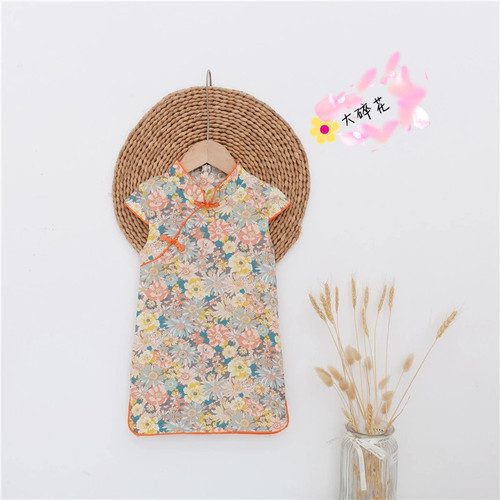 Girls cotton and linen style improved cheongsam dress 2024 summer new Chinese style cotton dress baby sleeveless Tang suit