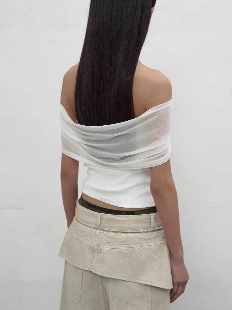 Diseño de nicho irregular plegado cintura swing cuello hombro abierto hombro inclinado falso de dos piezas chaqueta una falda de hombro para niños image 5