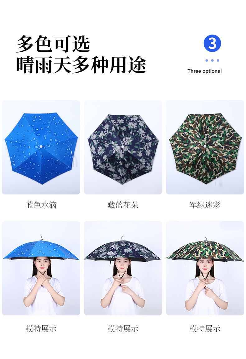 伞帽头戴伞黑胶钓鱼伞头顶式3折叠雨伞防晒防雨遮阳大