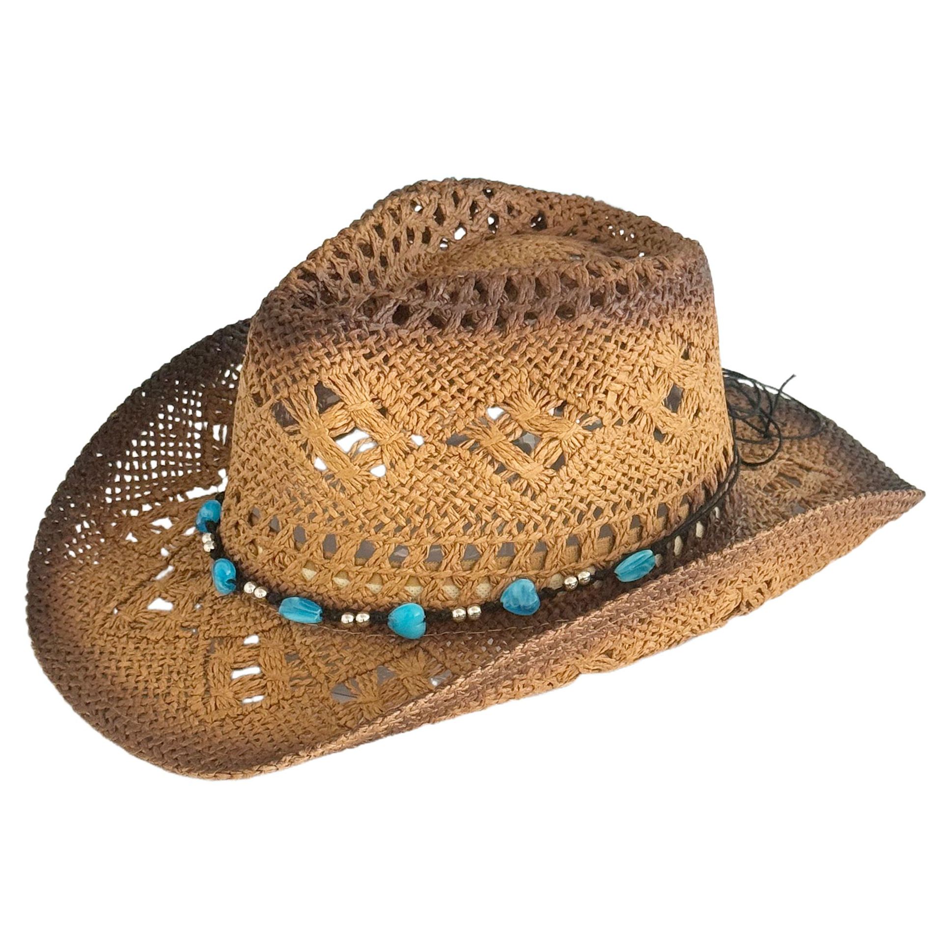 Chapeau de soleil vintage à découpes croisées, chapeau western vintage en paille perlée pour femme, chapeau de plage d'été pour homme_voghion.com