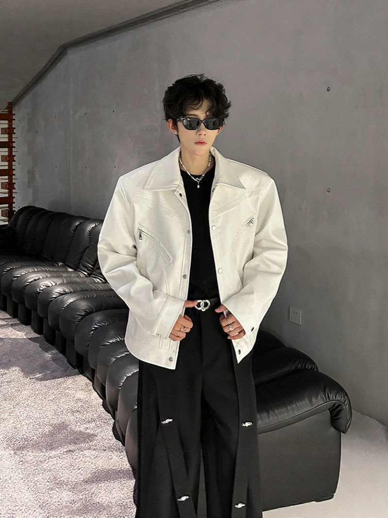 High-End Motorcycle-Style American Short Leather Jacket with Shou
