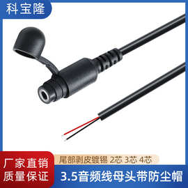 批发3.5mm音频线母头带防尘帽两芯单声道三 四芯立体声音频连接线