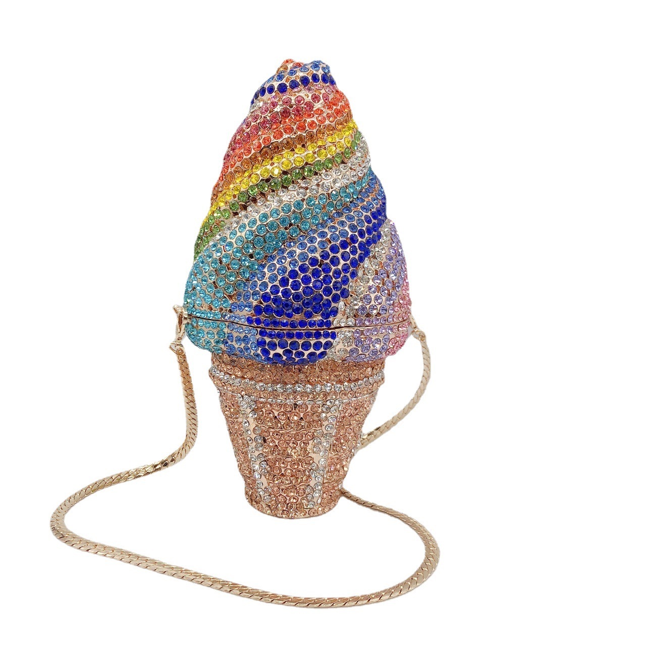 Seleccione estrictamente el nuevo paquete de helado con diamantes para la cena, bolsas de mano de diamantes para mujeres, embrague de helado.