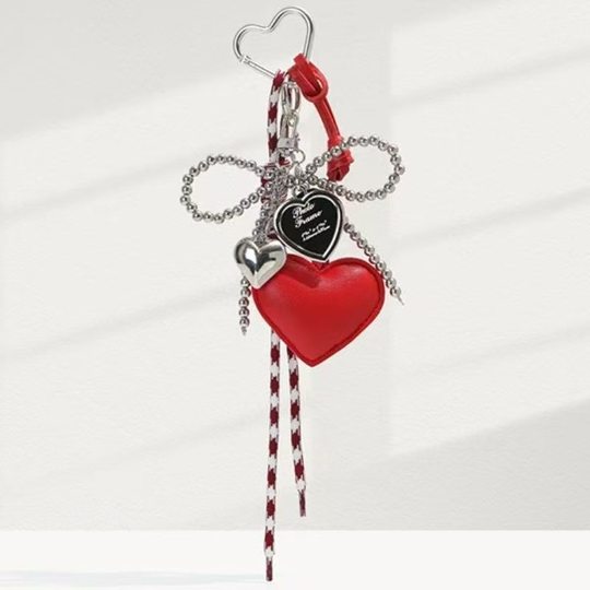 Cute Girl's Heart Silver Bead Bow Miu Bag Pendant Leather Love Super Beautiful Keychain Hanging