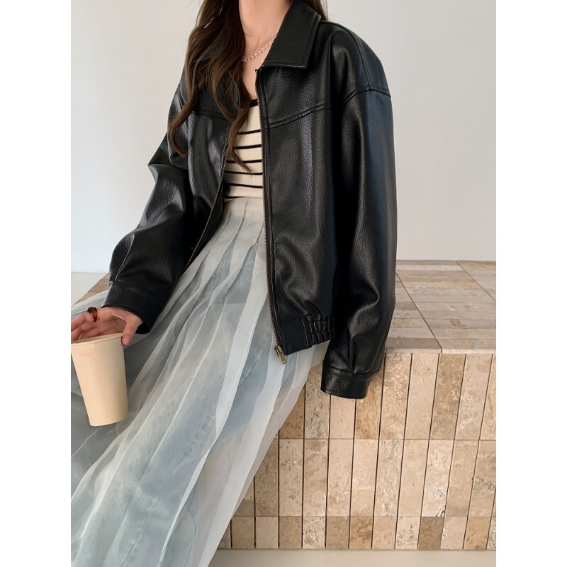 Benview【Exclusively for Physical Stores】Women's Leather Jacket 2026 Spring French Style Petite Loose Slimming Jacket Benview【Exclusively for Physical Stores】Women's Leather Jacket 2026 Spring French Style Petite Loose Slimming Jacket