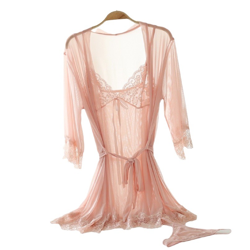 De tres piezas de encaje sexy pijamas europeos y americanos adultos sexy Lencería transparente de comercio exterior de las mujeres correa de malla camisón