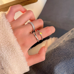 韓國新款月光石戒指女輕奢小眾高級感套裝食指戒網紅同款開口指環