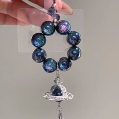 【蔚蓝星轨】细闪蓝色串珠土星提溜手机链轻奢精致个性挂件钥匙扣