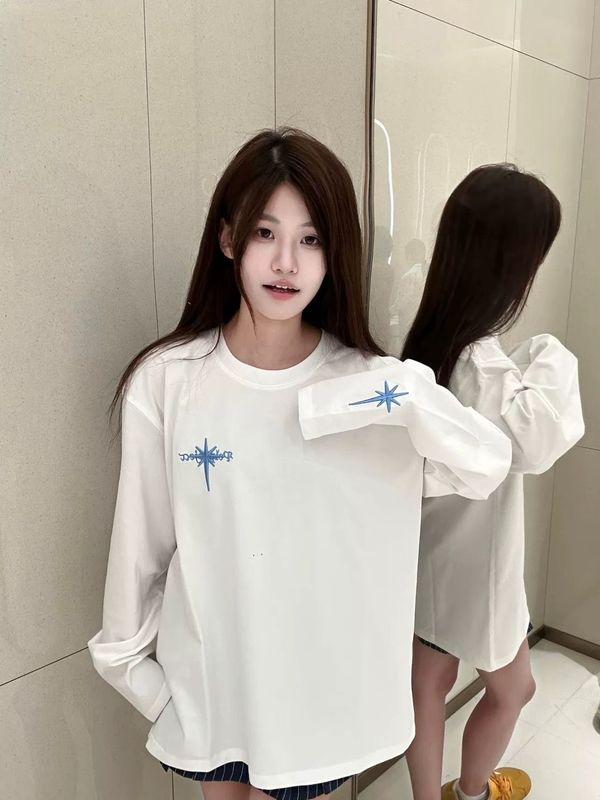 白色长袖t恤女 春秋星星哥特标语刺绣美式高街潮牌宽松打底衫上衣|undefined