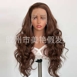 欧美热销红棕色卷发棕色羊毛卷法式13*4前蕾丝大波浪卷发