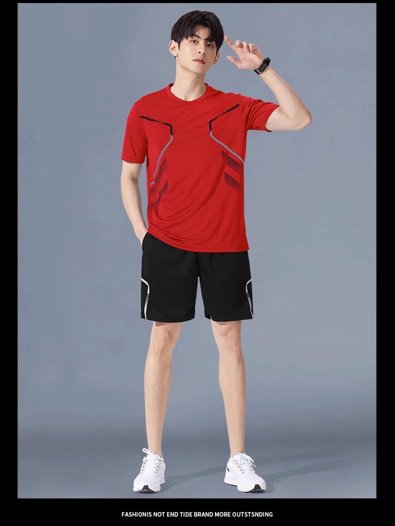 Sommerliches Indoor-Sport-Kurzarm-Set, Fitness für Damen, Outdoor-Laufbekleidung, schnelltrocknend, Herren-Eisseiden-Sportbekleidung, Schwarz_voghion.com