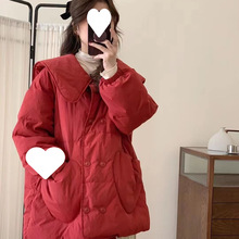 红色羽绒服女韩版小香风甜美娃娃领结婚新娘冬季新款保暖圣诞年款